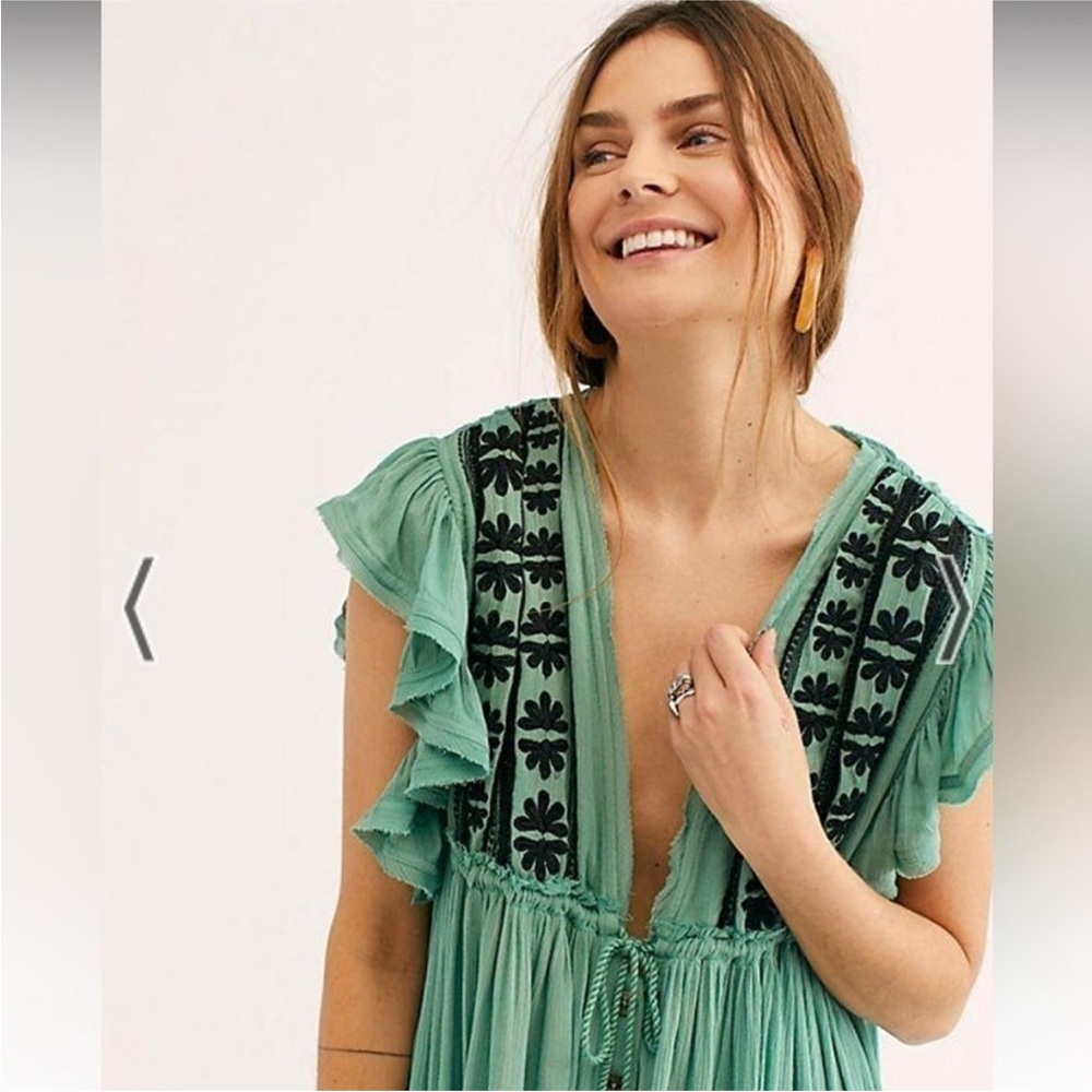Free People Sage Green Embroidered V-Neck Maxi Dress - Picture 3 of 15